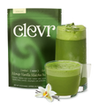 Clevr Honey Vanilla Matcha bag with glasses of matcha