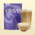 Clevr London Fog SuperLatte bag with a glasses of iced and hot London Fog